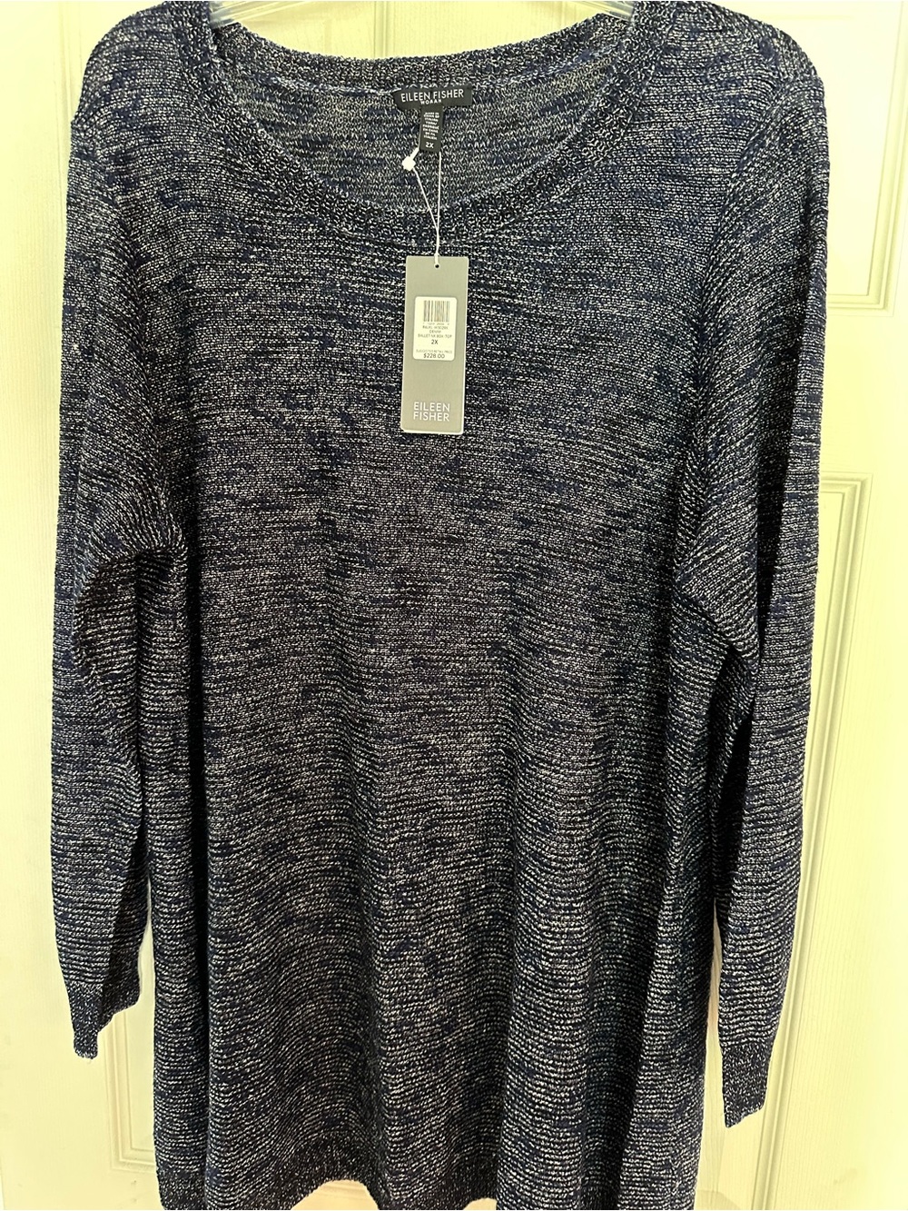 Eileen Fisher Navy Marled Scoop Neck Pullover